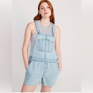 Slouchy non stretch Jean cut off short overalls 3.5” inseam NWOT